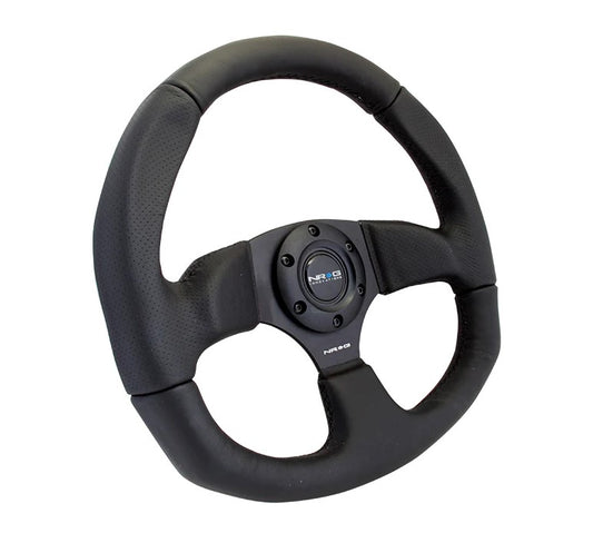 NRG FLAT BOTTOM STEERING WHEEL BLACK STITCH